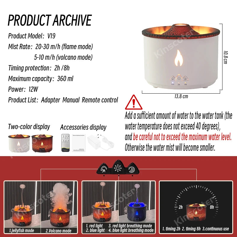 Jellyfish Smoke Ring Spray Air Humidifier Volcano Flame Aromatherapy Essential Oil Diffuser Ultrasonic Atomizer Spray For Home