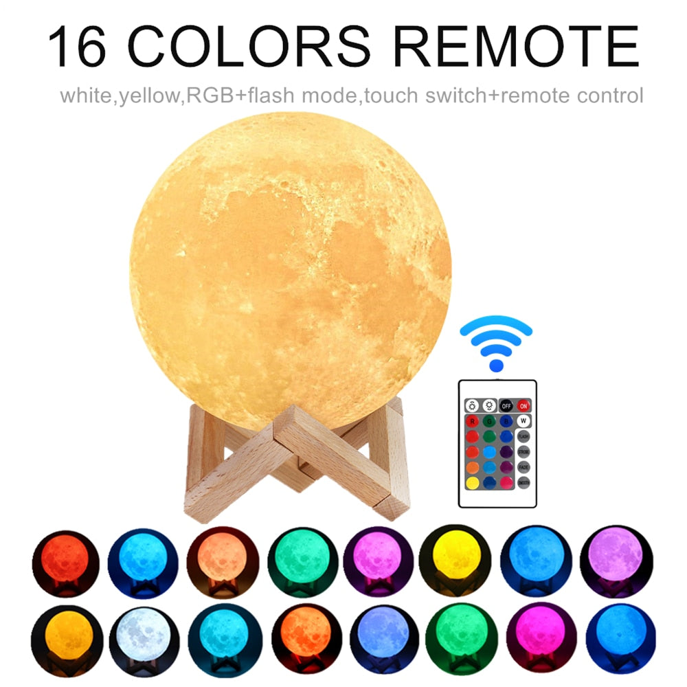 LED Night Lights Moon Lamp 3D Print Moonlight Timeable Dimmable Rechargeable Bedside Table Desk Lamp Children's Leds Night Light