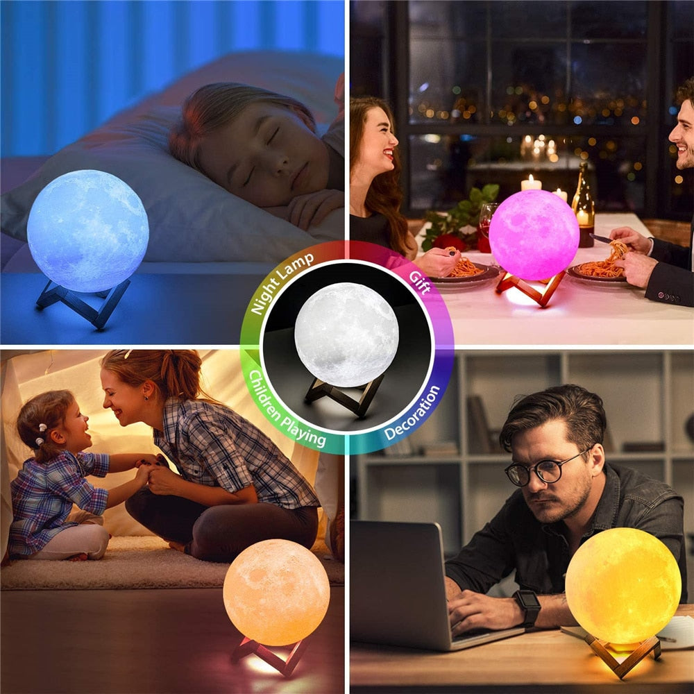 LED Night Lights Moon Lamp 3D Print Moonlight Timeable Dimmable Rechargeable Bedside Table Desk Lamp Children&#39;s Leds Night Light