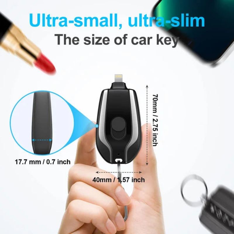 1500mAh Mini Keychain Power Bank Type-C Portable External Battery Charger For iPhone Android Phone Spare Battery Emergency Power